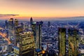 Aerial shot of Frankfurt. High resolution aerial panoramic view of Frankfurt am Main, Germany at dusk. beautiful sunset over the Royalty Free Stock Photo