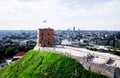 Aerial shot of the Gediminas Castle Tower overlooking the city of Vilnius, Lithuania. Royalty Free Stock Photo