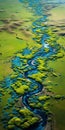 Aerial Shot Of Green And Blue River: Intricate Psychedelic Landscapes