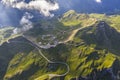 Aerial shot of the Grossglockner high alpine roads at daytime in Austria