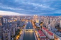 Aerial shot of the Haihe River (Peiho),connecting Beijing to Tianjin and the Bohai Sea in China