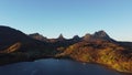 Aerial shot of Hamaroy, Norway, during a sunset