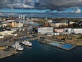 Aerial shot of Helsinki city center harbor