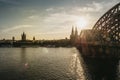 Aerial shot of a Hohenzollern Bridge, Cologne, Germany