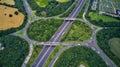 Aerial shot of a junction in UK, M1 Motorway
