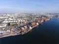 Aerial shot of large bangkok shipping port taken in afternoon