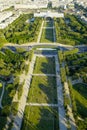 Aerial shot of the large public greenspace Champ de Mars in Paris, France Royalty Free Stock Photo