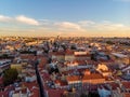 Aerial shot of the Lisbon buildings with tops of red roofs in Alfama, Portugal. Royalty Free Stock Photo