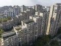 Aerial Shot of Living Discrict in Belgrade, Serbia. Brutalist Typical Socialist multi flat Buildings, Block 23, block 62 Royalty Free Stock Photo