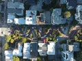 Aerial shot of the Lombard Street famous for its hairpin turns in San Francisco Royalty Free Stock Photo