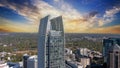 aerial shot of the majestic King and Spalding Building surrounded by hotels, skyscrapers, office buildings