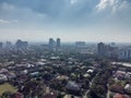 Aerial shot of the Manila skyline skyscraper clusters