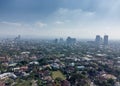 Aerial shot of the Manila skyline skyscraper clusters