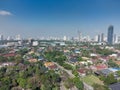 Aerial shot of the Manila skyline skyscraper clusters