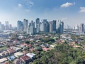 Aerial shot of the Manila skyline skyscraper clusters