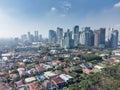 Aerial shot of the Manila skyline skyscraper clusters