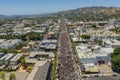 Aerial shot of a massive crowds of people on Sunset Boulevard during Black Lives Matter protests in Los Angeles USA