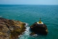 Aerial shot of the mesmerising sea with a golden palace in Dawei, Myanmar