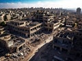 Aerial shot of middle east city destroyed in bombing, generative ai Royalty Free Stock Photo