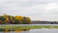 Aerial shot of the Minsi Lake in the fall Northampton County, Pennsylvania