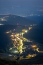 Aerial shot of mountain resort at night Royalty Free Stock Photo