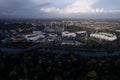 Aerial shot of multiple sport stadiums in Melbourne on a cloudy day Royalty Free Stock Photo