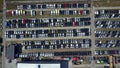 Aerial shot of new cars and trucks parking, top view Royalty Free Stock Photo