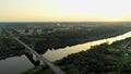 Aerial Shot of Novopolotsk, Belarus. Bridge across Western Daugava River