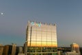 aerial shot of office buildings, skyscrapers in the city skyline at sunset with in Atlanta Georgia Royalty Free Stock Photo