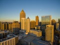 aerial shot of office buildings, skyscrapers in the city skyline at sunset with a gorgeous blue sky in Atlanta Georgia Royalty Free Stock Photo