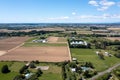 Aerial shot of Ohau village in the Horowhenua region of New Zealand with flat fertile farmland