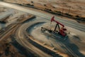 aerial shot of oil pump field with service roads Royalty Free Stock Photo