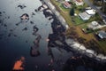 aerial shot of oil spill extent and cleanup zone