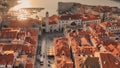 Aerial shot of the old city of Dubrovnik with red-roofed buildings Royalty Free Stock Photo