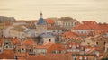 Aerial shot of the old city of Dubrovnik with red-roofed buildings Royalty Free Stock Photo