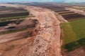 Aerial shot of an old dried riverbed from drone pov Royalty Free Stock Photo