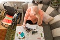 Aerial Shot of Old Man Reading at Newspaper Royalty Free Stock Photo