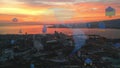 Aerial shot over the city views Izmir Turkey