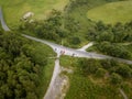 Aerial shot over the woods near the Hardy's Monument, Dorchester, UK