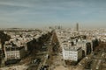 Aerial shot of Paris Champs Elysees.