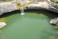 An aerial shot of Pazincica river and waterfall Zarecki krov in springtime, Istria, Croatia