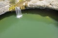An aerial shot of Pazincica river and waterfall Zarecki krov in springtime, Istria, Croatia