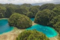 Aerial shot a Pianemo Islands, Blue Lagoon with Green Rockes, Raja Ampat, West Papua, Indonesia. Royalty Free Stock Photo