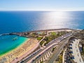 Aerial shot of the Playa de Amadores beach on the Gran Canaria island in Spain during daylight Royalty Free Stock Photo