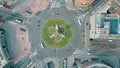 Aerial shot of Plaza de Espana in Barcelona, Spain. Roundabout city traffic Royalty Free Stock Photo