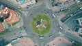 Aerial shot of Plaza de Espana in Barcelona, Spain. Roundabout city traffic, top view Royalty Free Stock Photo