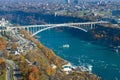 Aerial shot of the Rainbow arch bridge over the Niagara river in the city of Niagara Falls Royalty Free Stock Photo