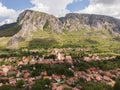 Aerial shot of Rimetea town in an amazing mountain landscape in Transylvania, Romania