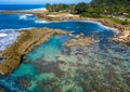 Aerial shot of the rock pools for snorkeling at Sharks Cove Hawaii