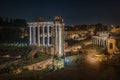 Aerial shot of the Roman Forum, at night in Rome, Italy. Royalty Free Stock Photo